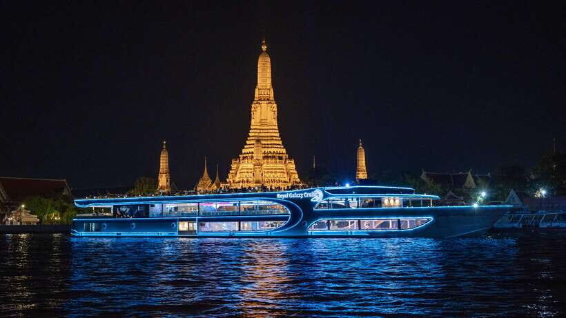 Bangkok: Royal Galaxy Dinner Cruise with Siam Fantasy Show - The river part: Royal Princess on the Chao Phraya at golden hour