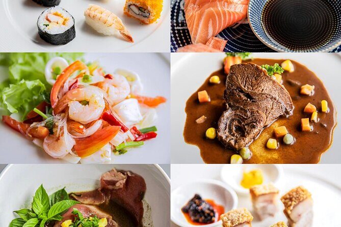 Seafood and Grill Buffet Dinner at Baiyoke Sky Hotel - Food breakdown: seafood, grill, sushi, and desserts in one sweep